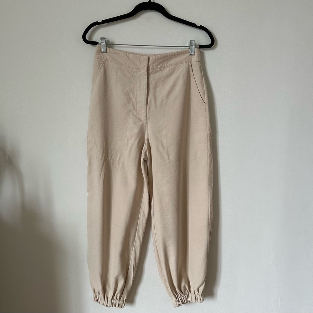 Zara Beige High Waist Jogger Pants Tapered Ankle Trousers Size M
